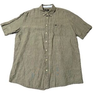 Fynch Hatton Premium Linen Shirt Mens XL  Olive Green Short Sleeve Button Down
